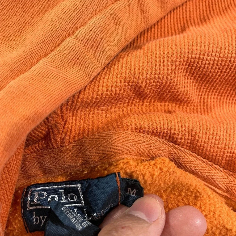 Vtg Polo Ralph Lauren Hoodie Mens‎ M Orange Jacket Full Zip Fleece  Y2K